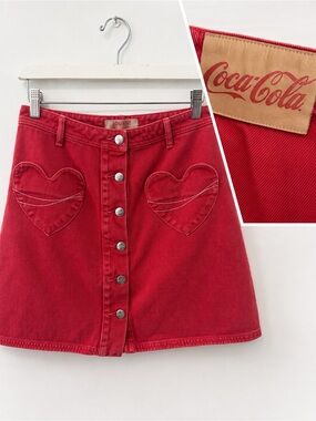 Rare 2018 Coca-Cola x JOUR/NÉ SS18 Red Denim Heart Pocket Mini Skirt Paris FW